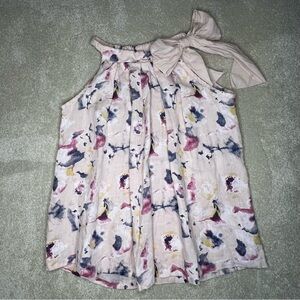 ‎Linen Tank Top Sleeveless Purple Floral Flowy Spring Tie Neck Bellambra XS